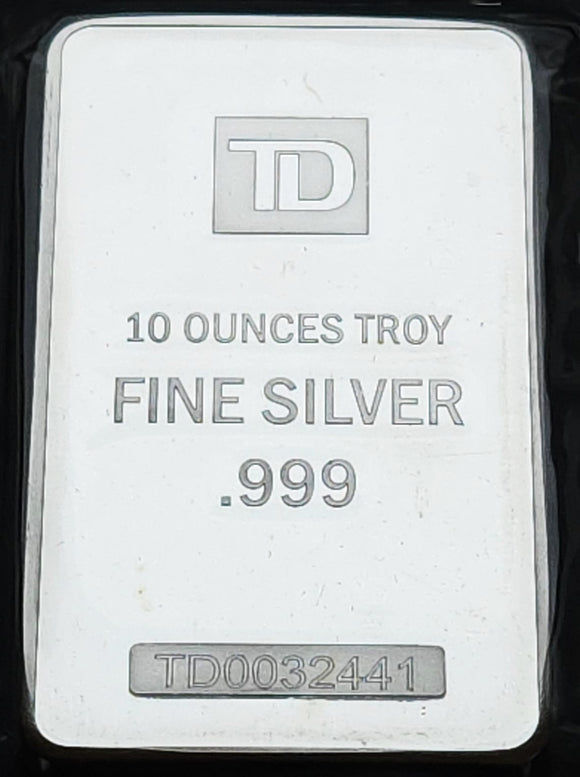 10 oz Silver Bar - TD Bank - 999 Pure Silver - Sealed