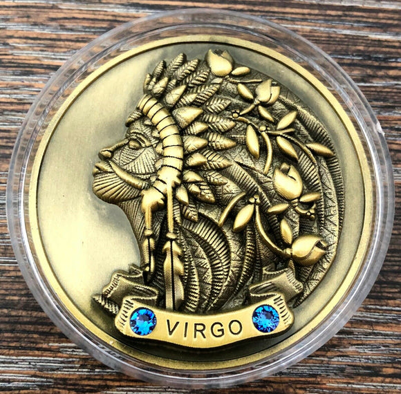 My Zodiac Coin - VIRGO - Swarovski® Crystals, 3D, Glow-In-The-Dark - Gold Finish