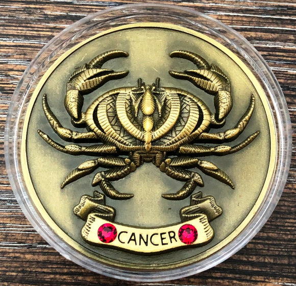 My Zodiac Coin - CANCER - Swarovski® Crystals, 3D, Glow-In-The-Dark - Gold Color