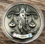 My Zodiac Coin - LIBRA - Swarovski® Crystals, 3D, Glow-In-The-Dark, Silver Color