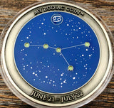 My Zodiac Coin - CANCER - Swarovski® Crystals, 3D, Glow-In-Dark - Antique Silver